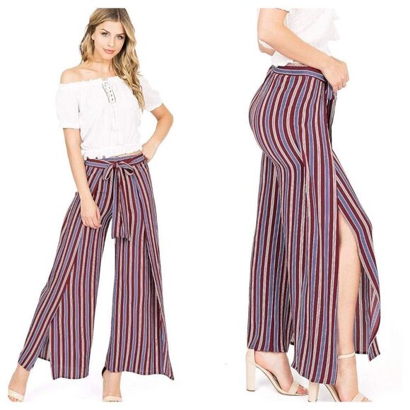 Ambiance Apparel Wide Leg Striped Palazzo Pants - Picture 1 of 11